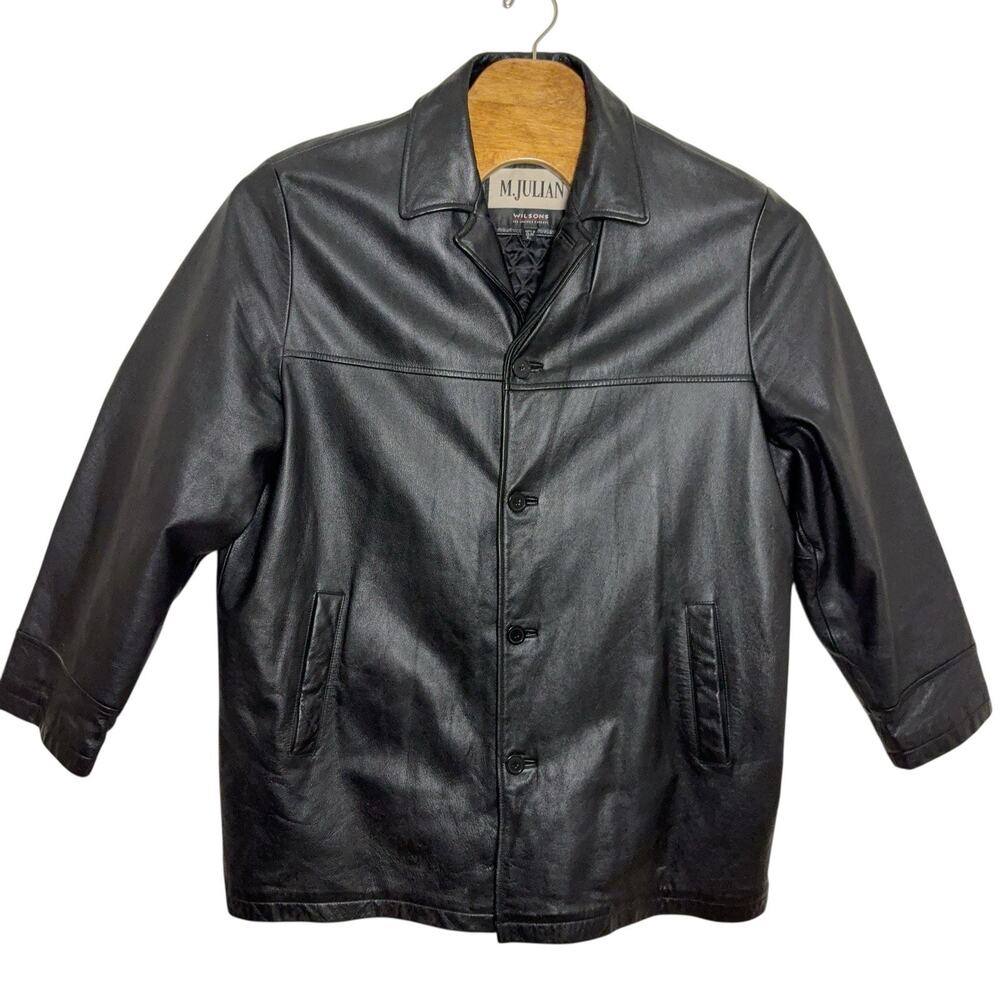 Wilsons Leather Coat M Julian Men's Size XL Black Jacket Quilted Lining